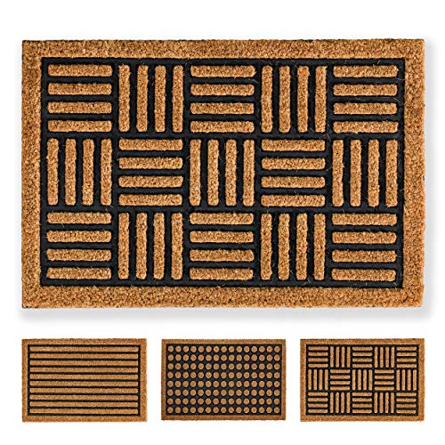 Paillasson Coco Grille Design - Chemin de propreté 40x60 cm - Tapis de Porte Intérieur - Tapis d'entrée antibactérien - Tapis de Coco avec Caoutchouc Cover
