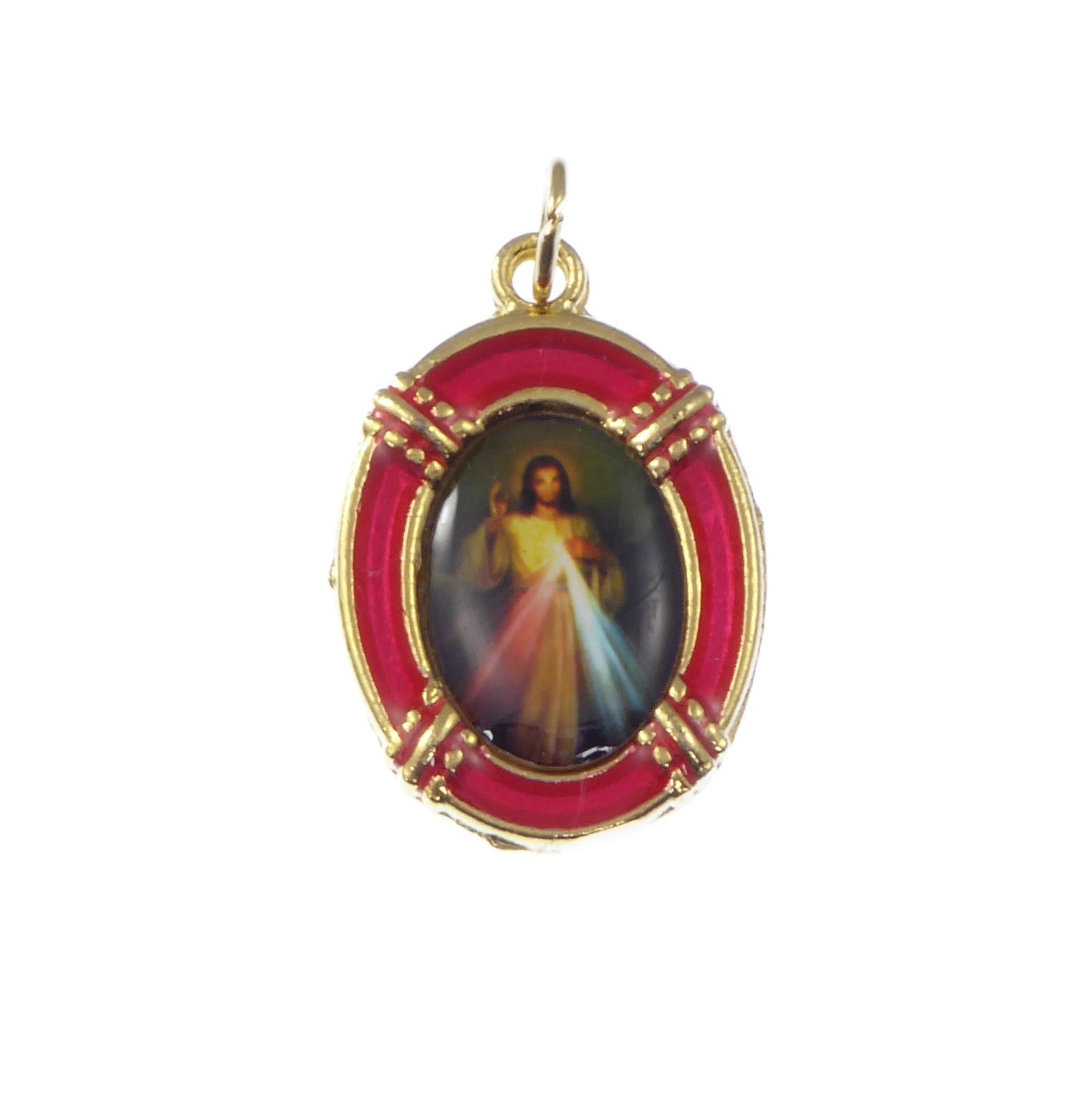 ANGIEHAIE R. Heaven 2.5cm Gold red Jesus Divine Mercy Medal Catholic Pendant for Rosary Beads