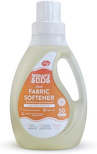 Molly's Suds Suavizante líquido natural para pieles sensibles A base de plantas, infundido con aceites esenciales Combate la adherencia estática,