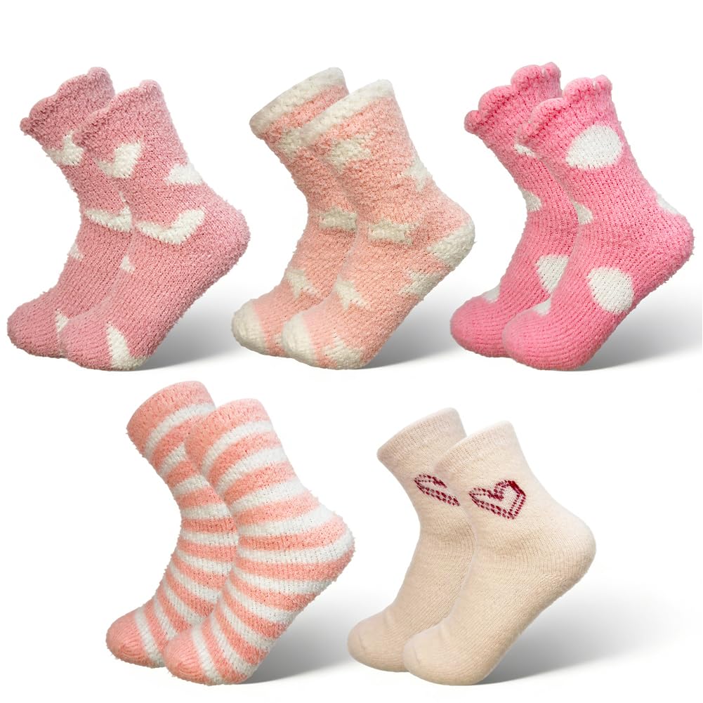 Cygmrfh Women's B1 Fuzzy Fluffy Socks - 5 Pairs Warm Cozy Thermal Socks, Ultra Soft Winter Bed Socks For Girls Valentine's Day