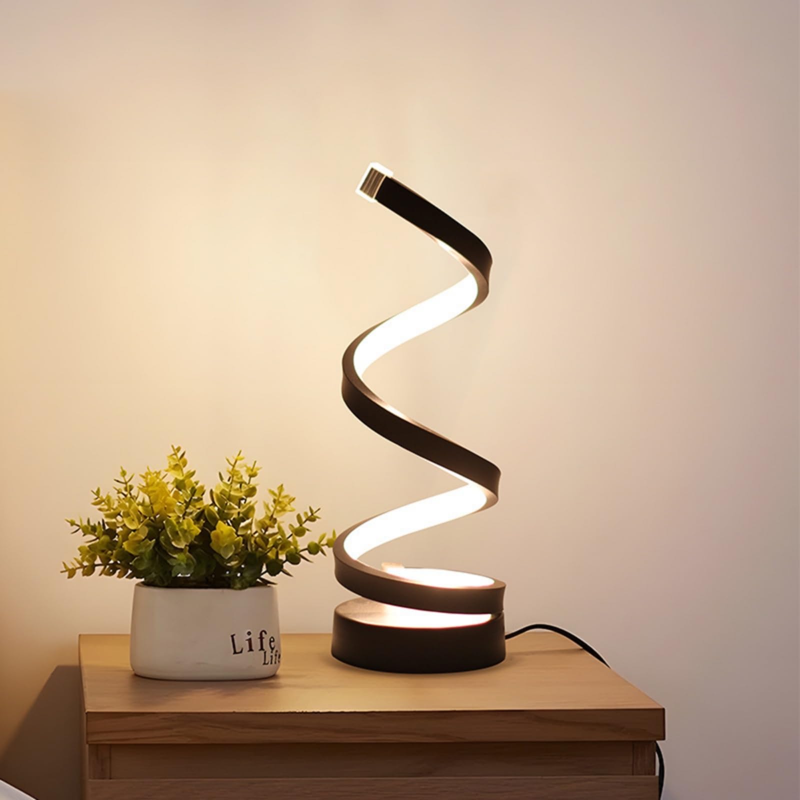 Modern Led Table Lamp Unique Nightstand Dimmable Spiral Desk Lamps with 3 Color Levels for Bedside Bedroom & Living Room Office Book Store Art Wall Decor