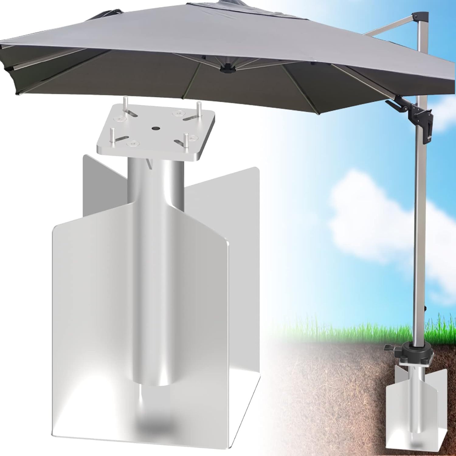 Zaquak Offset Patio Umbrella Base In Ground,Inground