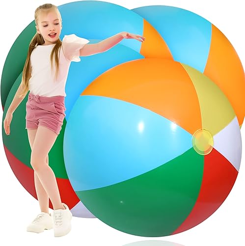 Miniatura 8 de Sosation 4 pelotas deportivas de 2.5 pies y 30 pulgadas, pelotas de playa grandes, bolas inflables gigantes para niños, juegos y actividades en