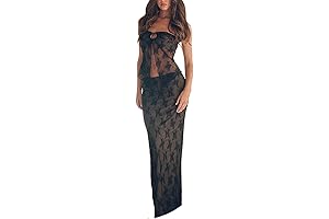 Flowy Two-Piece Black Lace Maxi Skirt Set