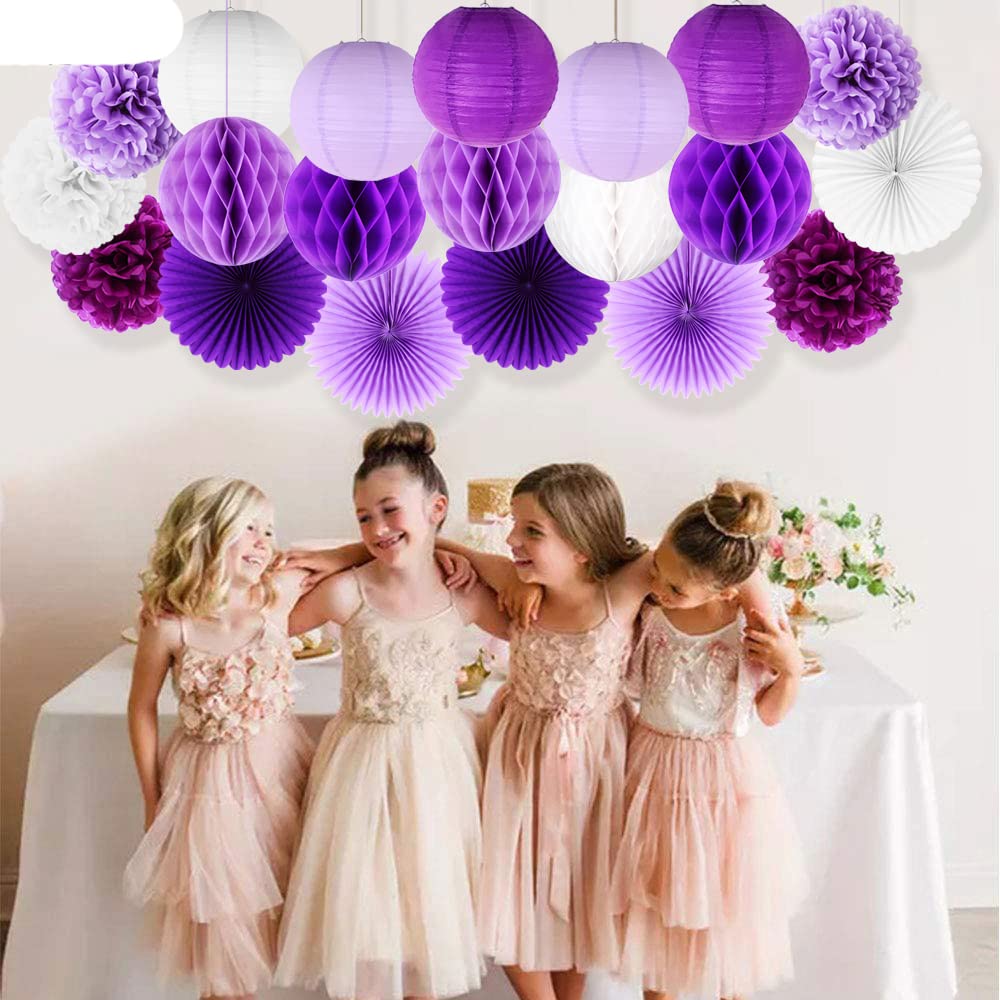 AITIHYA 20pcs / Lot Fiesta DIY Decoraciones Juego de linternas de Papel Papel de Seda Pompones/Abanicos Colgantes/Bola Cumpleaños Boda Suministros-Oro Plata, 10 Pulgadas (25 cm)