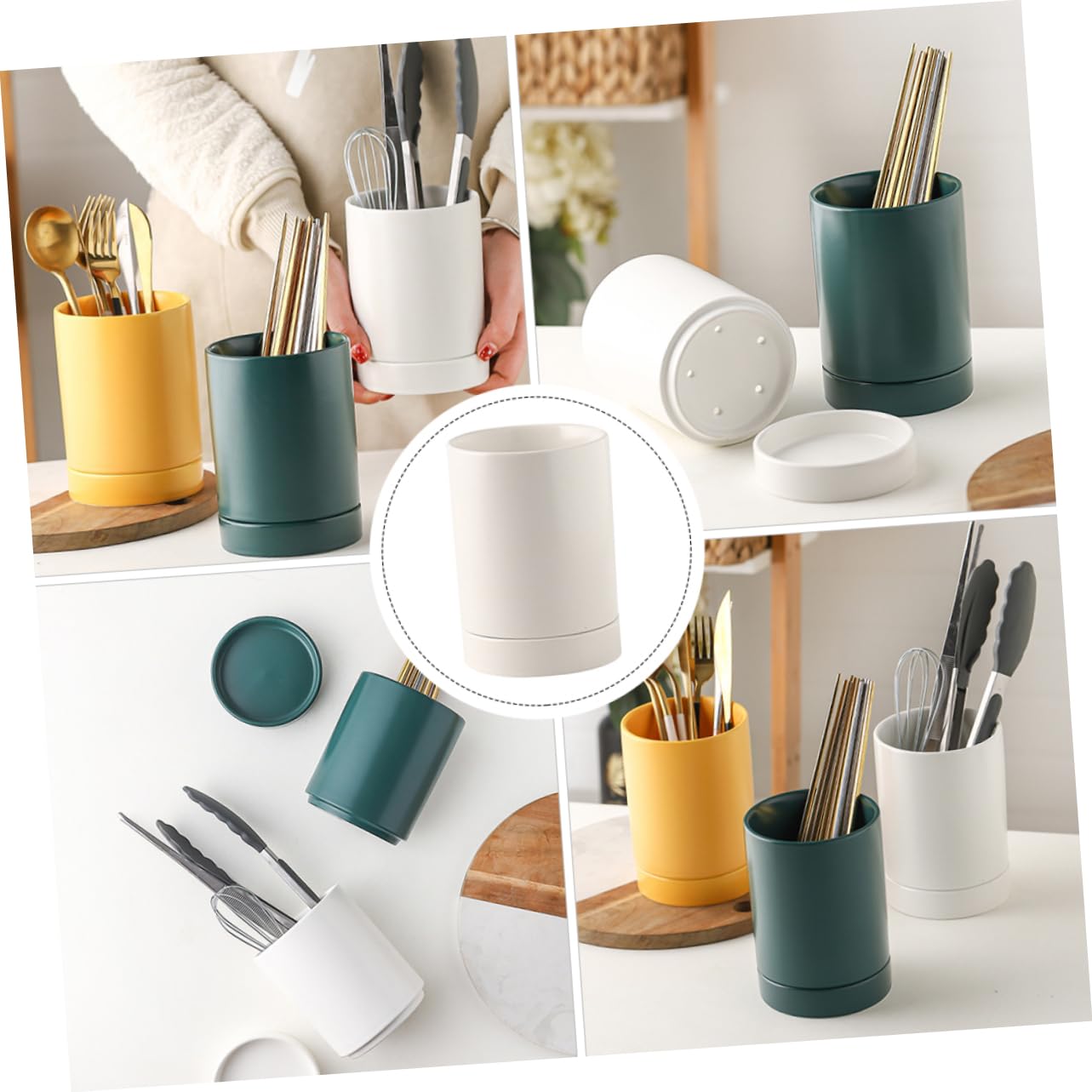 Support à Ustensiles De Cuisine Céramique Avec Base Drainante Organiseur Multifonction Pour Baguettes Fourchettes Et Cuillères Pour Cuisine Maison Et Professionnelle