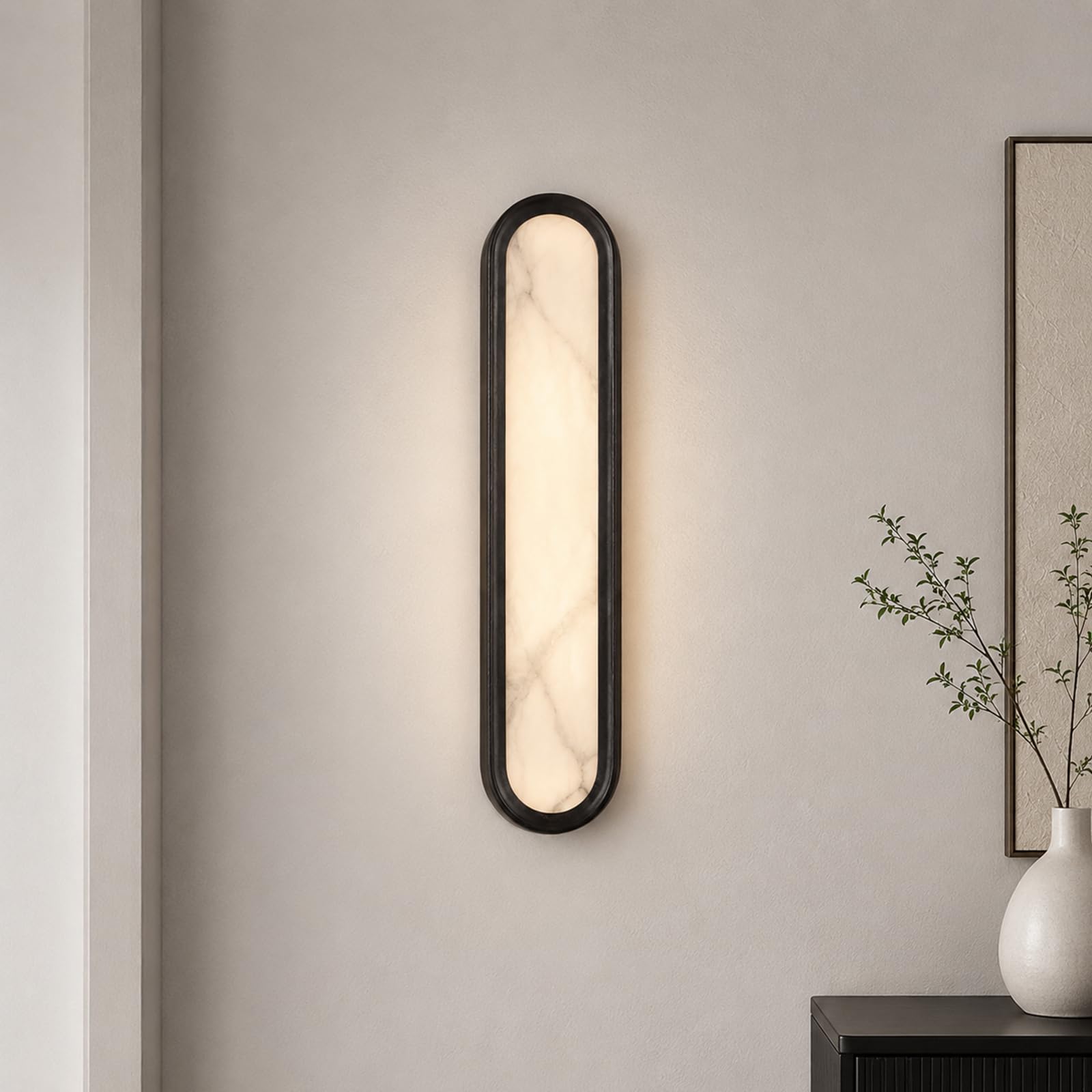 Kikioo Alabaster Wall Sconces 22.4" Oval Natural Marble Wall Sconce Marble Bathroom Vanity Sconce LED Luxury Indoor Alabaster Wall Lamps Hardwired Fixture for Living Room Hallway Stairway