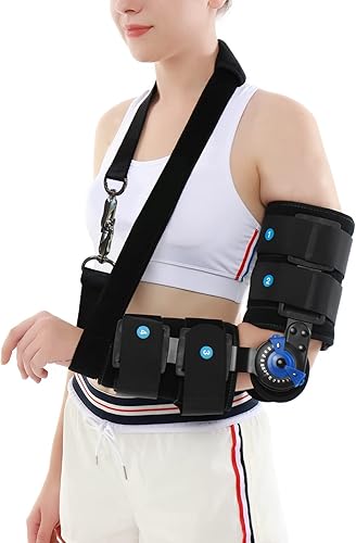 ROM - Soporte para codo con bisagras, soporte para brazo, férula ortesis, banda ortesis, inmovilizador de cinturón, mano derecha o izquierda (con