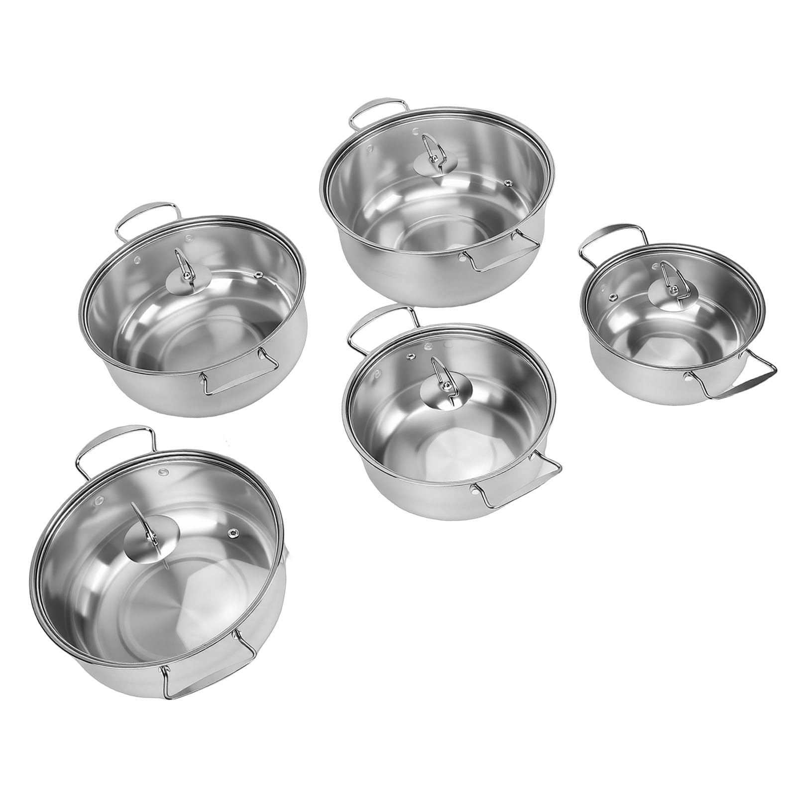 SIXRUN Edelstahl Kochgeschirr-Set mit Glasdeckeln, 18 cm–26 cm Töpfe für Familienküche, 5-teiliges SUS-Edelstahl-Kochset für vielseitiges Kochen, spülmaschinenfest, hitzebeständig