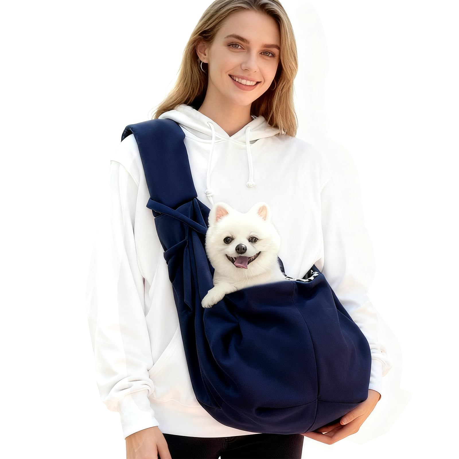 Sac Transport Petit Chien, Bleu Marine Sac de Transport Chien, Bandoulière Petit Sac-Chien, Réversible Poche pour Animaux de Compagnie, avec Poche et Crochet, pour Animaux Jusqu'à 6 kg