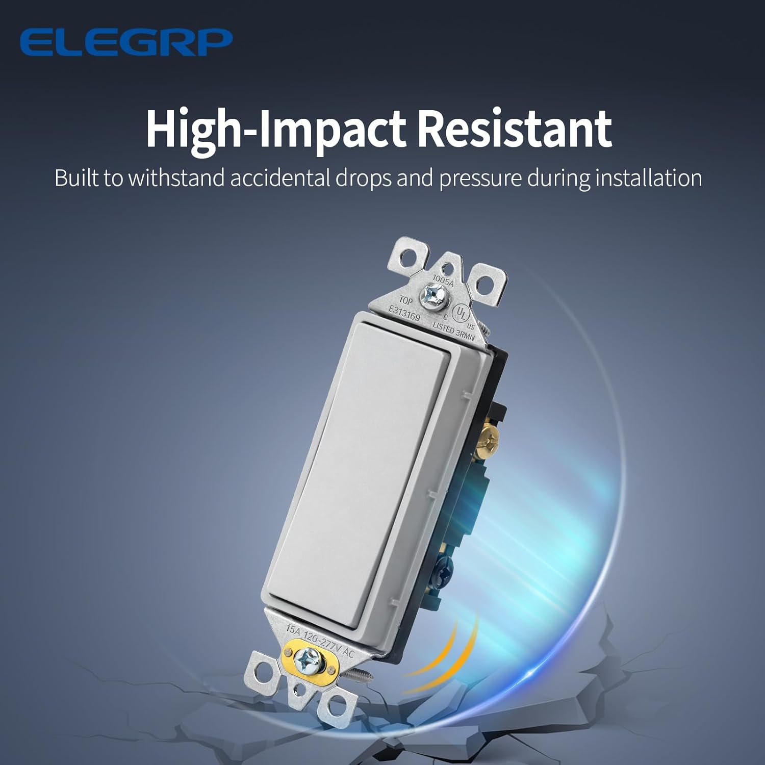 ELEGRP マットグレー 3ウェイデコレータライトスイッチ、15A 120-277V、パドルロッカースイッチ交換、オン/オフウォー