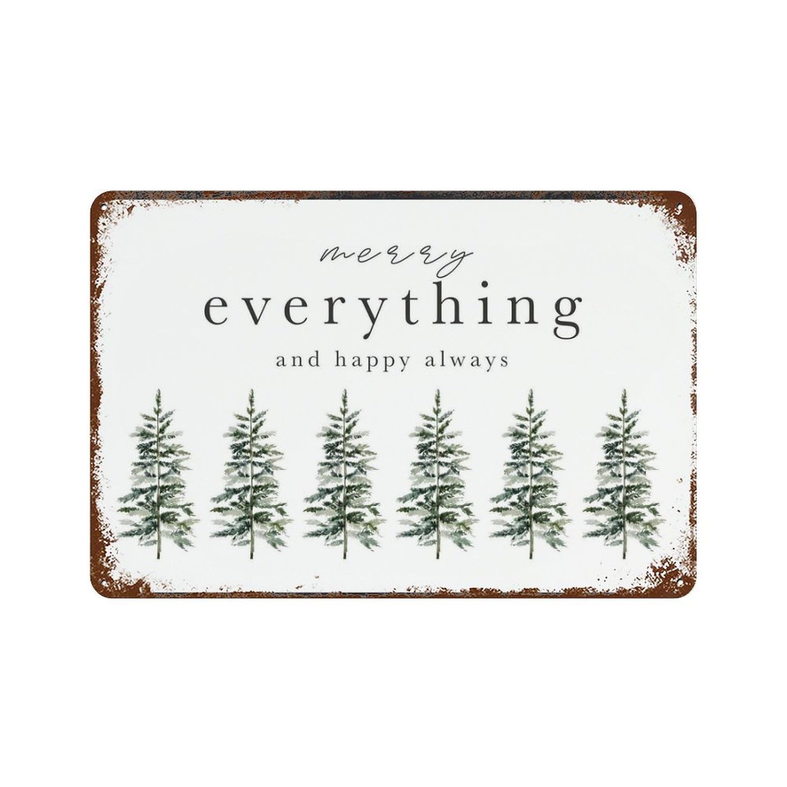 xiaoxiaoshen Merry Everything And Happy Always Christmas, Watercolor Pine Trees Wall Decor Art Metal Tin Poster Modern Home Decor Art Home Bar Shop Decorations Vintage Sign 20x30cm