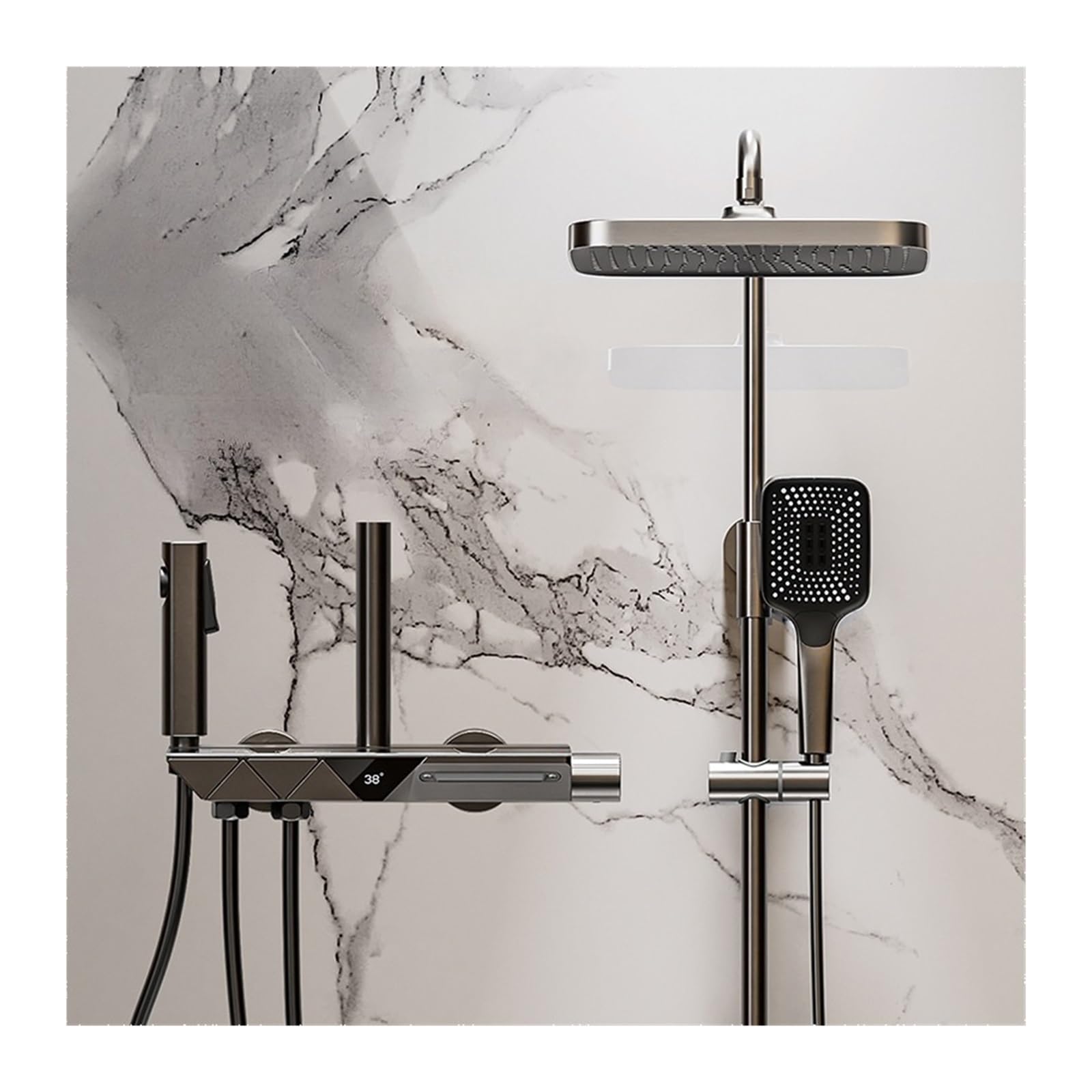 Lussuoso Doccia in Rame Bianco con Controlli termostatici Intelligenti, Kit Doccia Premium Interamente in Rame con Tecnologia termostatica(Negro)