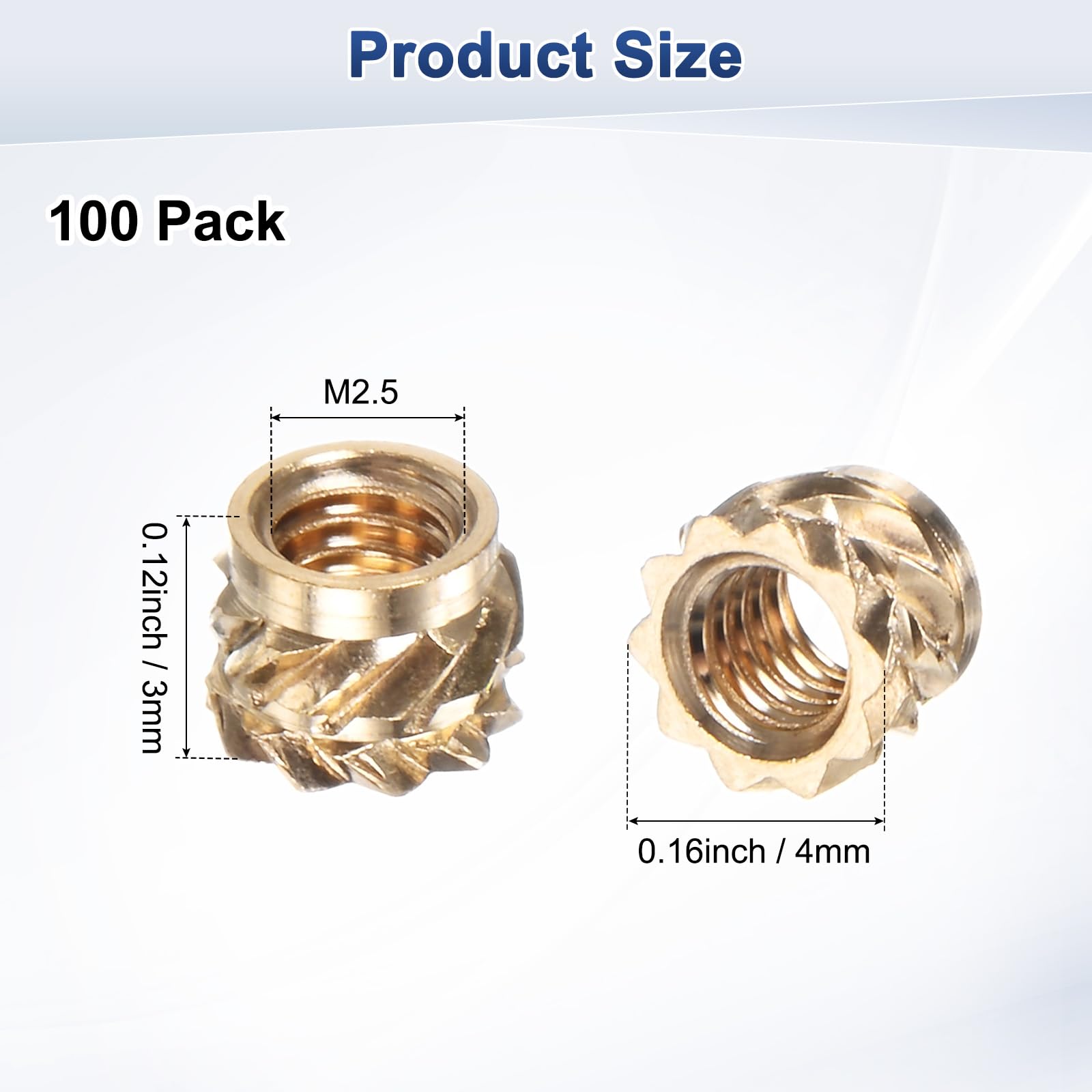 M METERXITY 100-Pack Threaded Inserts, M2.5 x 3mm L x 4mm OD Brass Heat Set Insert Nuts - Image 3