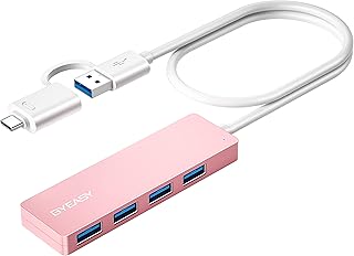 BYEASY USB Hub, USB 3.1 C to USB 3.0 Hub with 4 Ports and 2ft Extended Cable, Ultra Slim Portable USB Splitter for MacBook, Mac Pro/Mini, iMac, Ps4, PS5, Surface Pro, Flash Drive, Samsung(Pink)