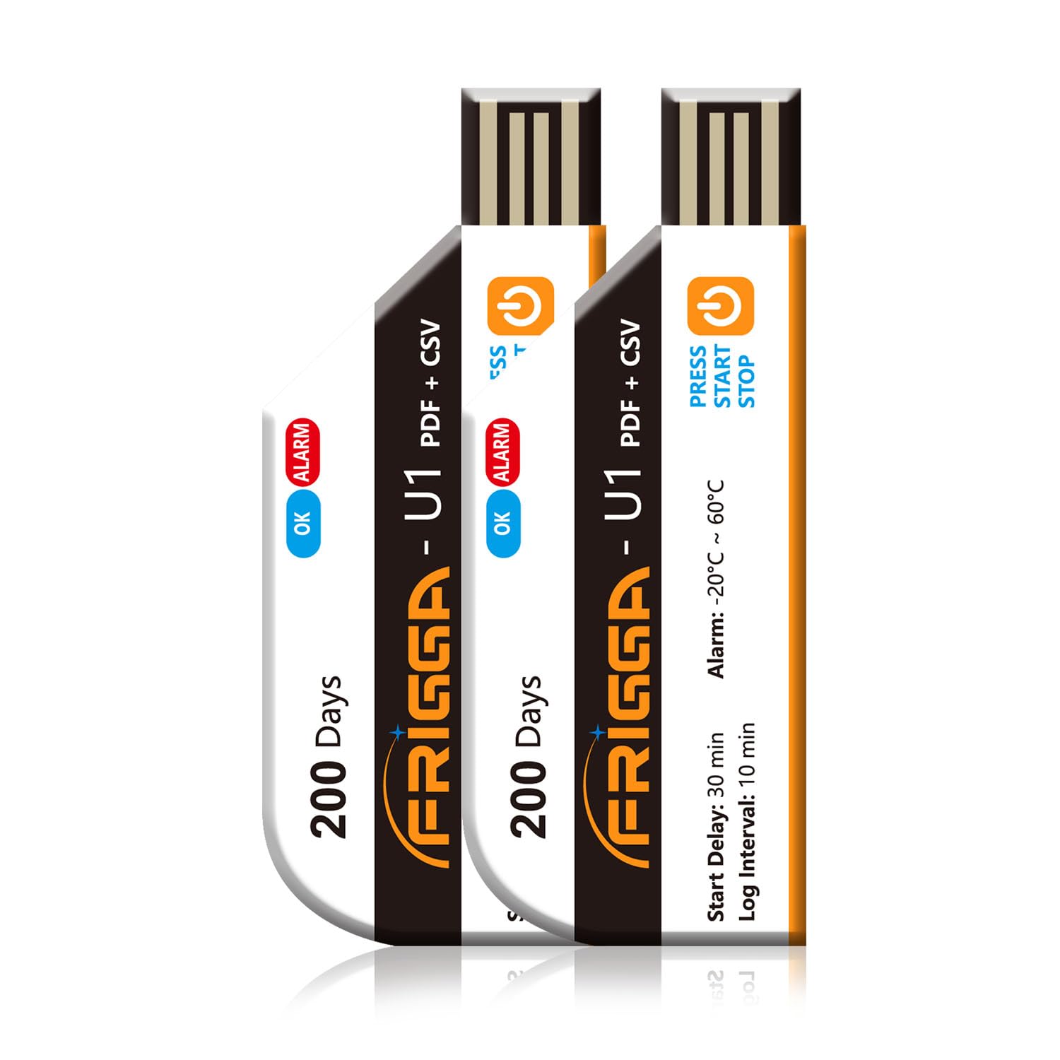 Frigga2 Pack Temperature Data Logger Single Use Temperature Recorder 28800 Points USB Temperature Loggers High Accuracy 200 Days Cold Chain Transportation with PDF CSV Report, U1
