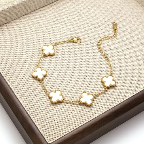 18k Gold-Plated Four-Leaf Clover Clover Women's Lucky Bracelet White/Black/Red/Green Flower/Gold Four-Leaf Link Bracelet Fashionable Jewelry Gifts for Women4