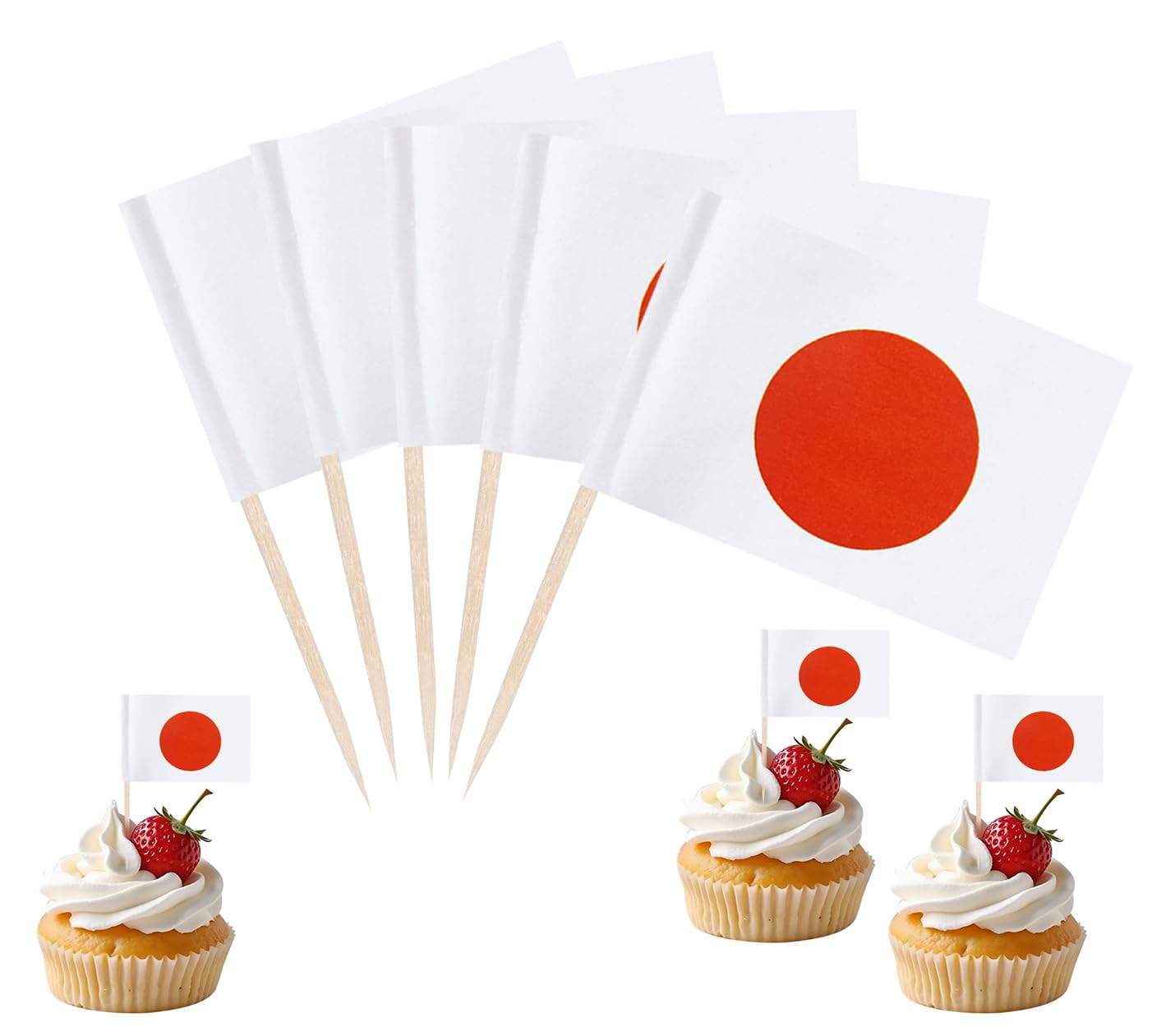JBSJBS Japan Flag Japan Cupcake Topper Flags Banner Mini Small Japanese Toothpick Stick Flags Cake Party Festival Theme Decorations(100Pcs) โ image 1