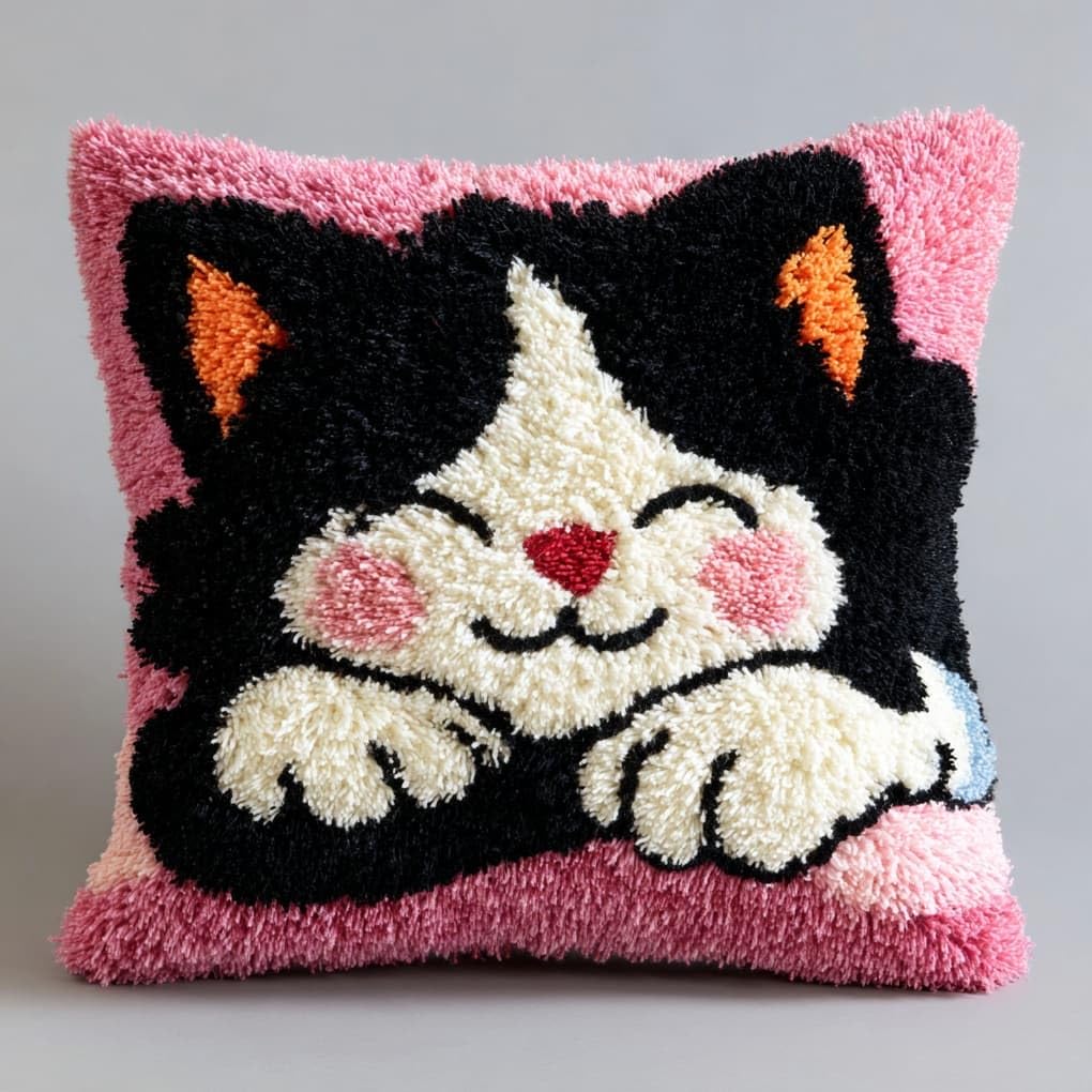 WallustrioaW Latch Hook Kits Pillow,Sleeping cat