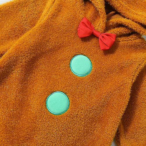 Toddler Baby Girl Boy Gingerbread Man Jumpsuit Cute Bow Tie Hooded Romper Fall Winter My First Christmas Outfit3