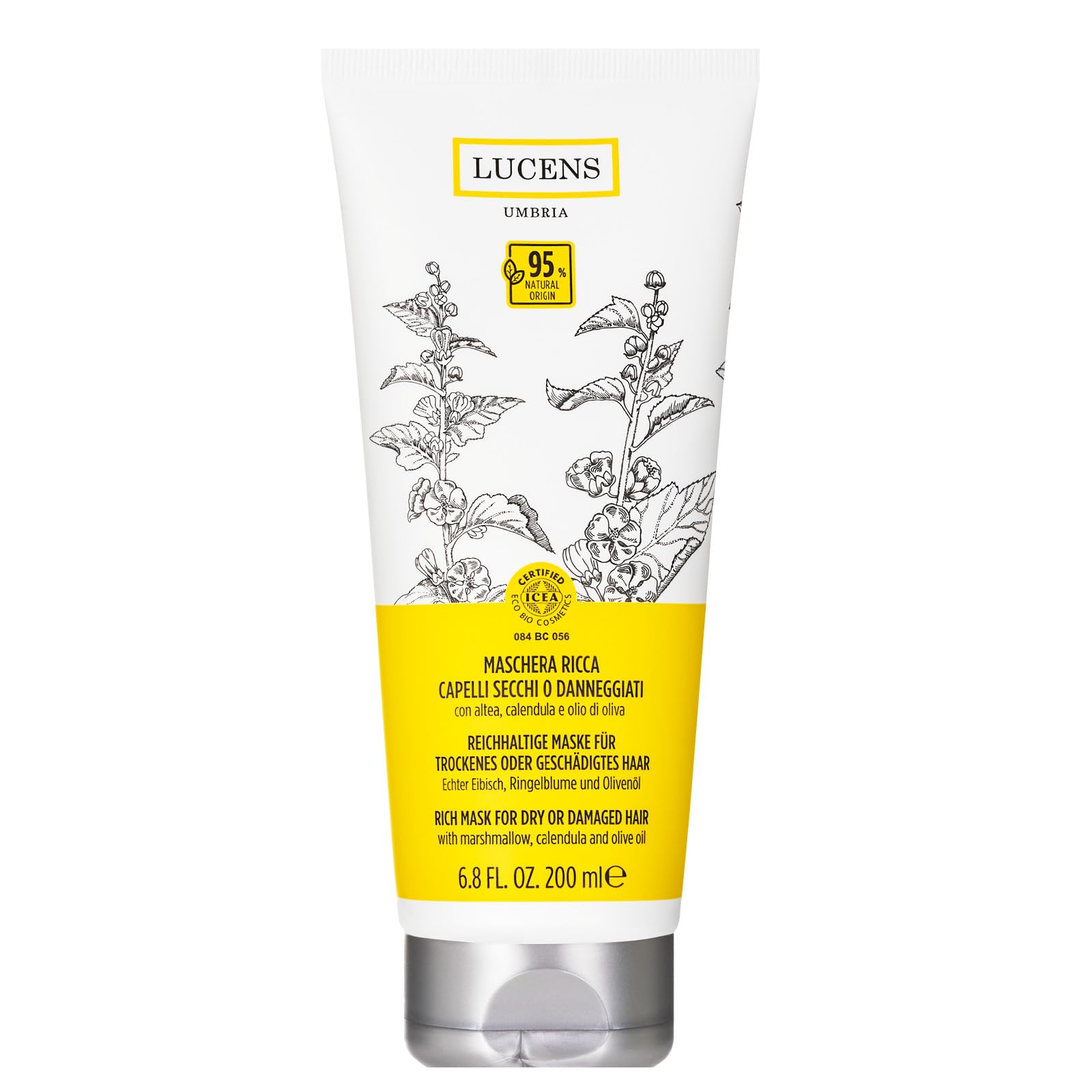Lucens - Maschera Ricca Capelli Secchi o Danneggiati, Nutriente e Ristrutturante per Capelli Secchi, Sfibrati o Danneggiati, 200 ml