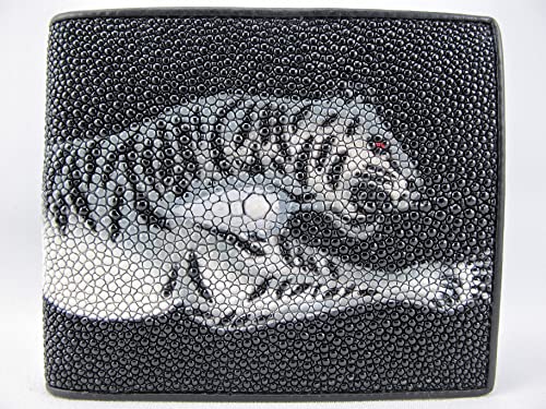 Pelgio Genuine Stingray Shagreen Skin Leather Men's Bifold Wallet Tiger Paint - Image 3