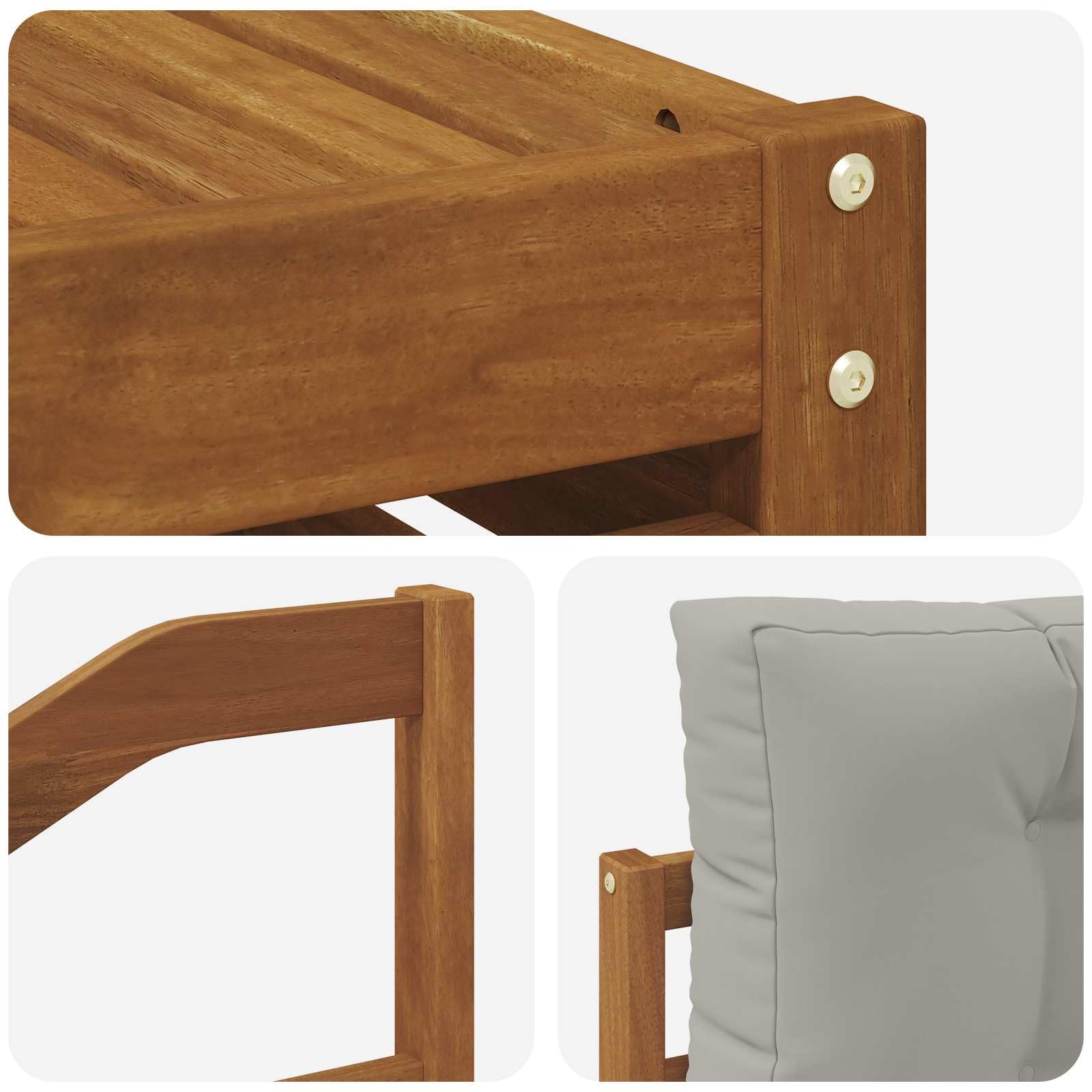 Gartengarnitur 11-teilig aus massivem Akazienholz wetterfestes Design für Terrasse Balkon und Garten, inklusive Tisch, Sofas, Stühlen und Kissen
