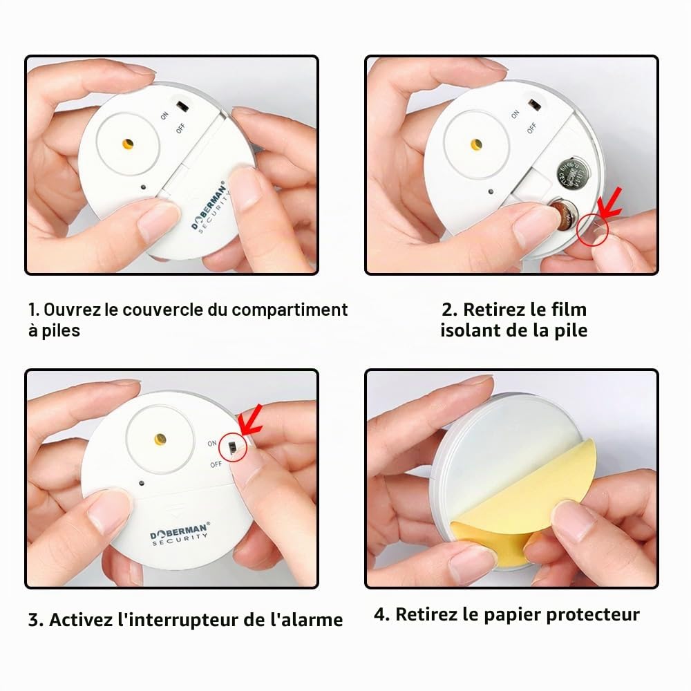 WOWSEA DOBERMAN SECURITY Alarme de fenêtre ultra fine - Alarme puissante de 100 dB et capteurs de vibrations - Design moderne et ultra fin