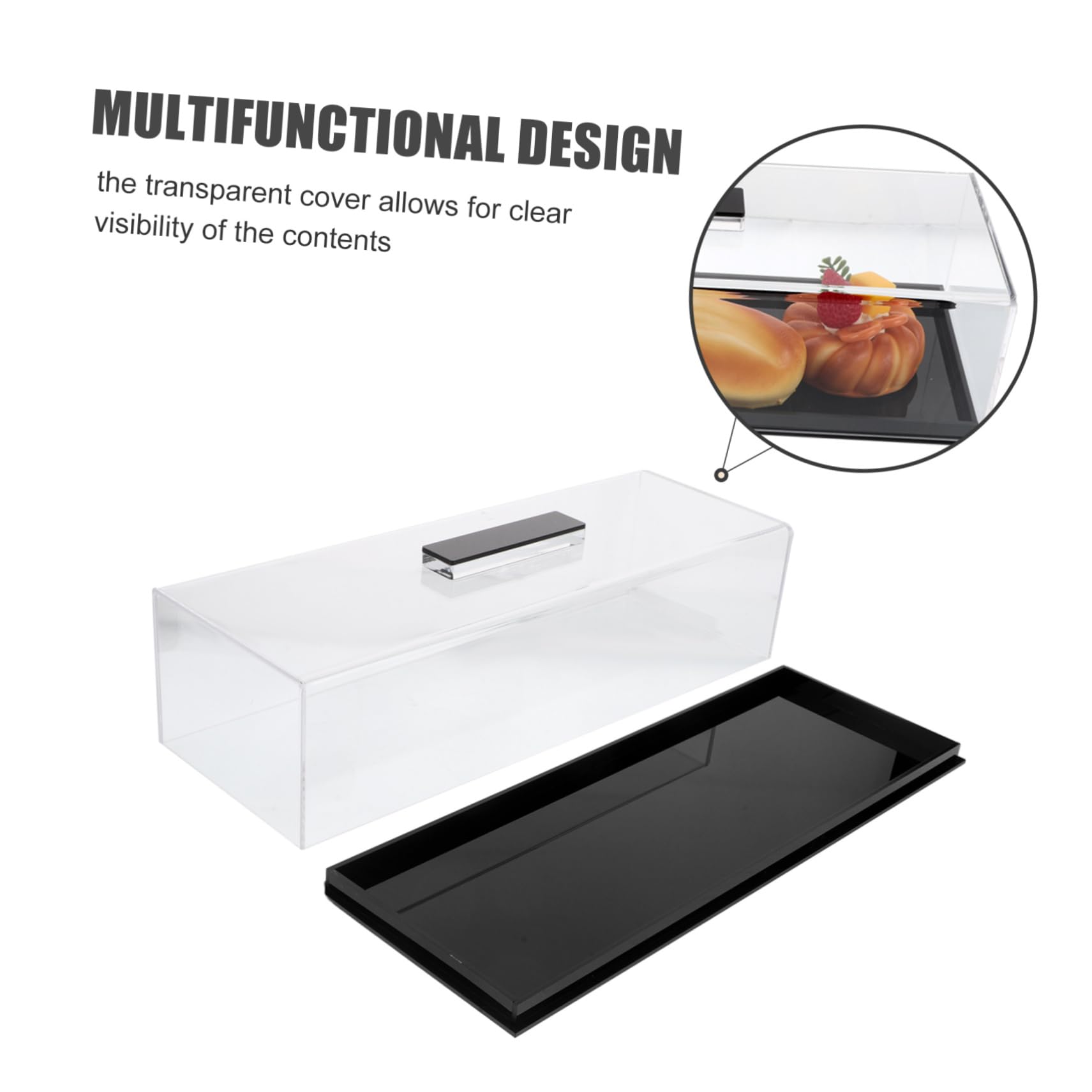 Mobestech Alzata per Dolci Rettangolare in Acrilico Nera con Coperchio | Display Trasparente, Formato Portatile Salvaspazio, per Dessert e Charcuterie