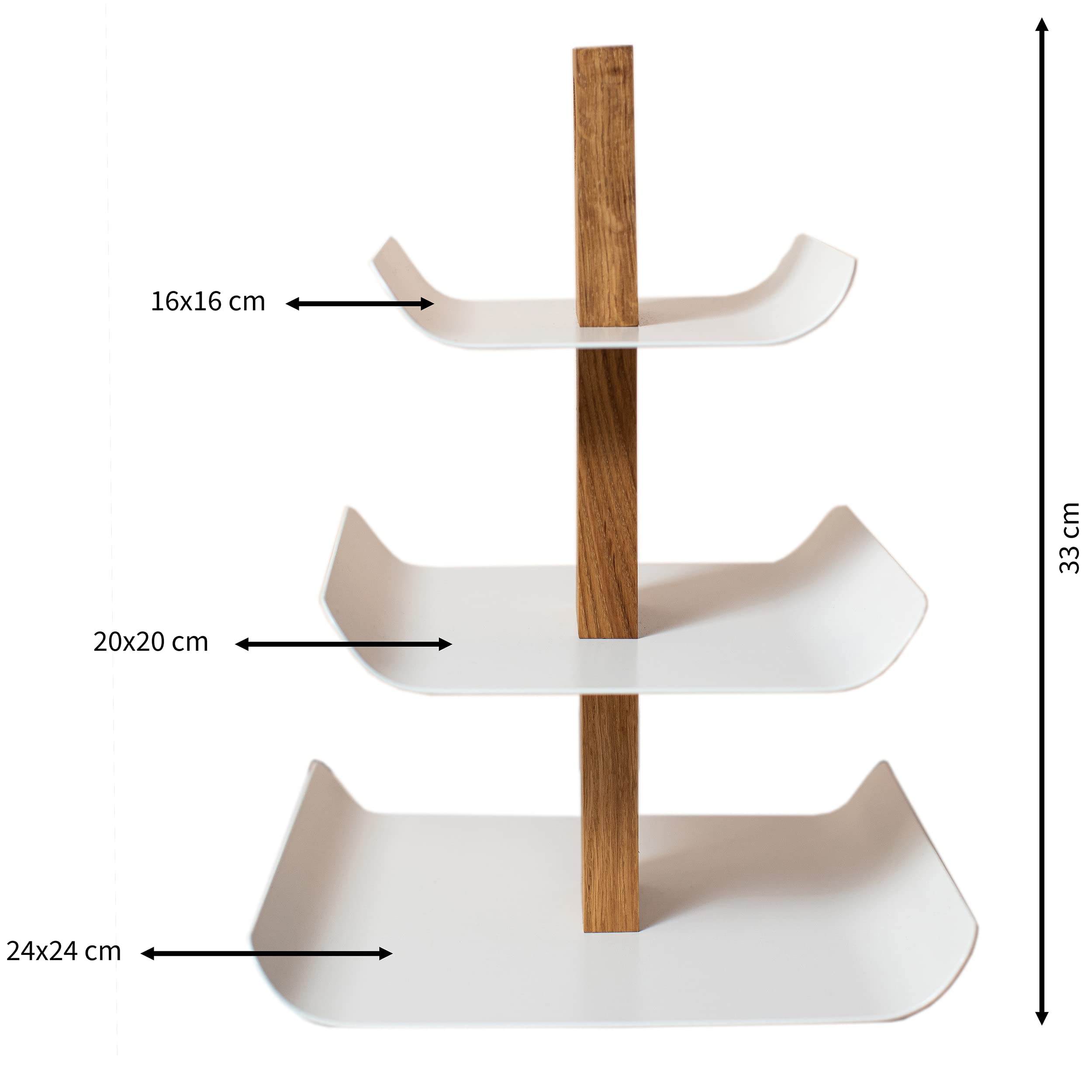 B4K 3-stöckige Etagere aus Holz und Metall, 33cm x 24cm | Obstschale und Servierplatte, Für Obst, Kuchen, Süßigkeiten, Für Brot und Snacks, Elegantes Design