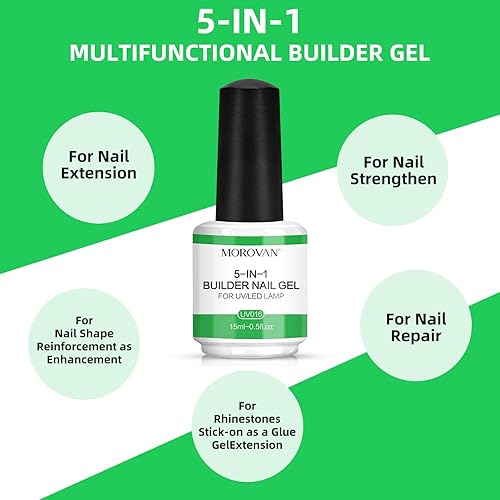 Miniatura 3 de Morovan Gel constructor para uñas en botella gel constructor 5 en 1 para uñas, gel fortalecedor transparente para reforzar y dar forma a gel
