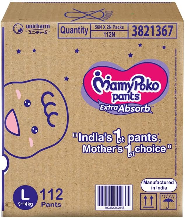 MamyPoko Pants Extra Absorb Diaper - Large Size, Pack of 112 Diapers (Unisex Baby, L-112)