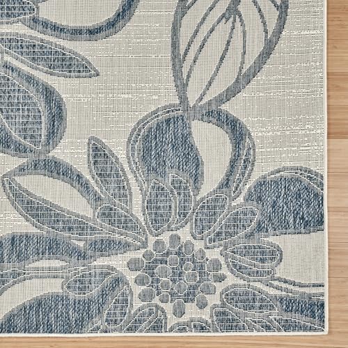 Gertmenian Indoor Outdoor Casual Area Rug - 6x9 Medium, Fade Resistant, Ideal for High Traffic in Living Room, Bedroom, Patio - Woodbury Floral, Navy, 28814