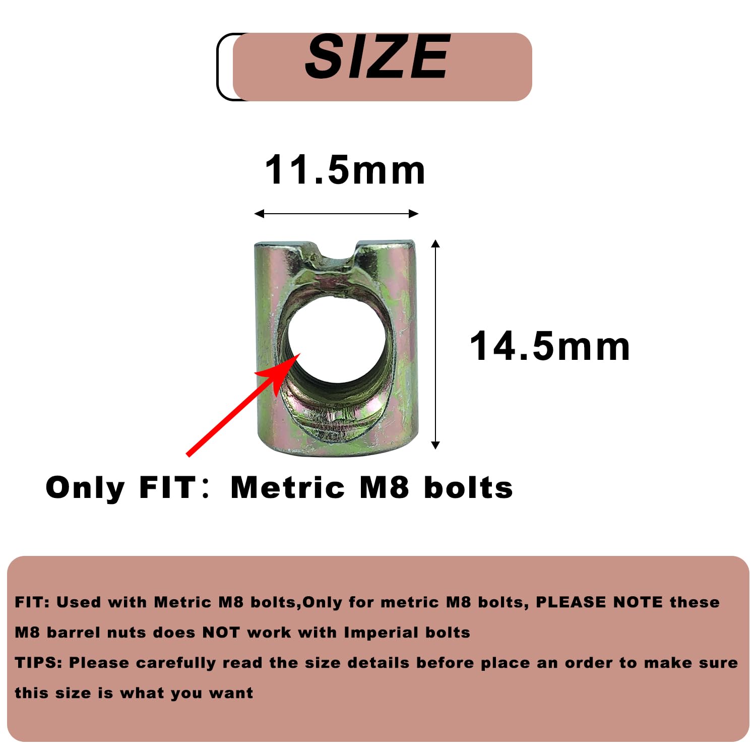 M8 Barrel Nuts - 10 Pack Zinc Finish -2