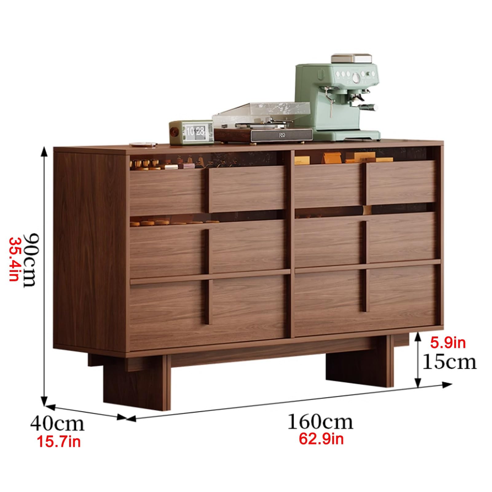 Buffet, Buffet Cuisine, Meuble de Rangement avec Tiroirs, Meuble Bar Rustique, Long Buffets de Cuisines, Buffets Salle A Manger de Cuisine en Bois(Nero,62.9x15.7x35.4'')