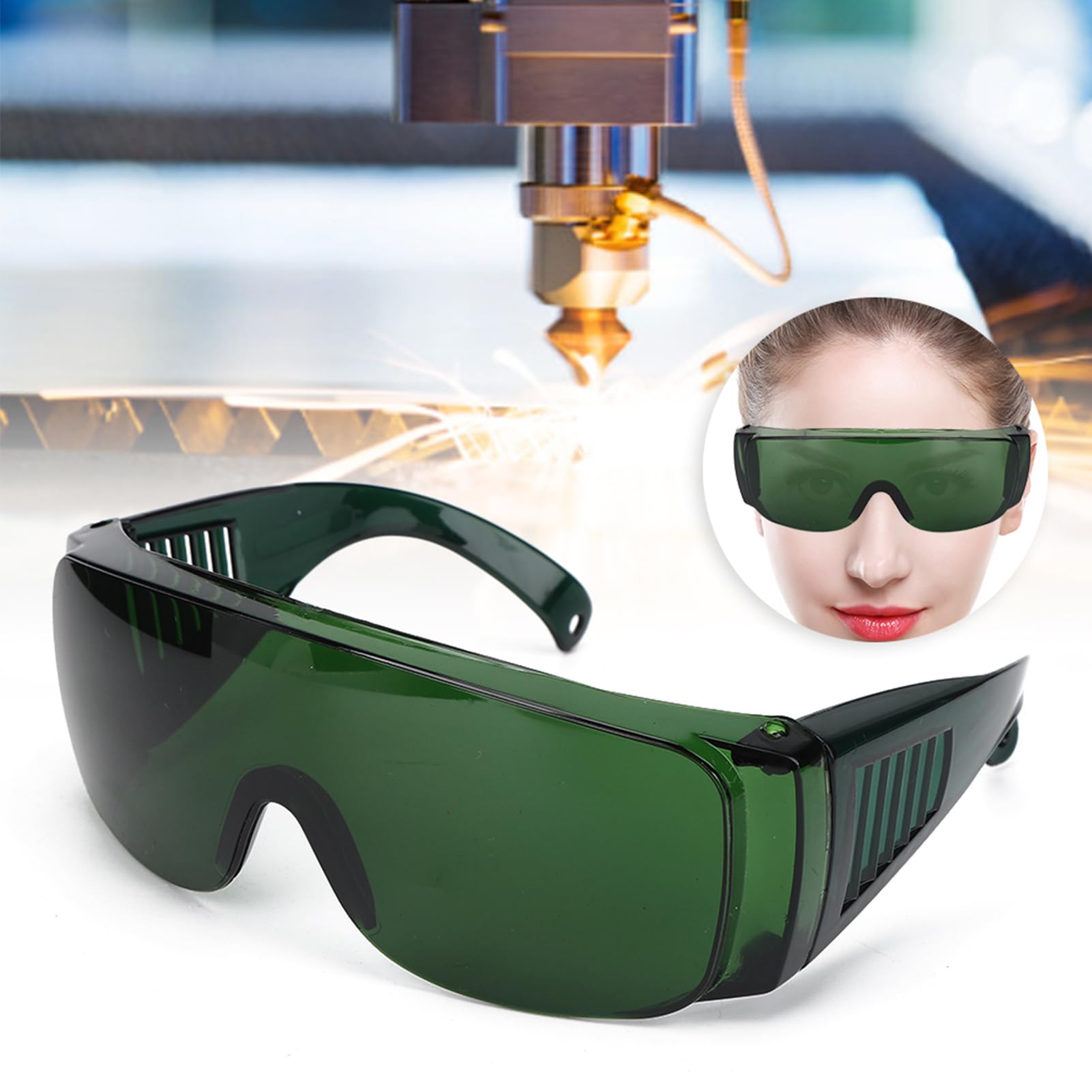 Okulary Ochronne do Grawerowania Laserowego, długość Fali 405-1064 Nm, Filtr światła 80%, Zielony/czerwony (GREEN)