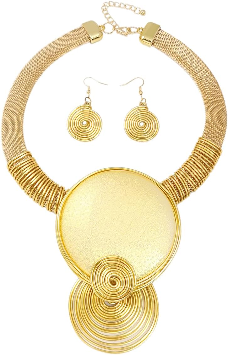 KDLUN African Statement Necklace Earrings Set For Women Tribal Fashion Costume Jewelry Sets Big Resin Pendant Necklace Collar Choker Handmade Accessories