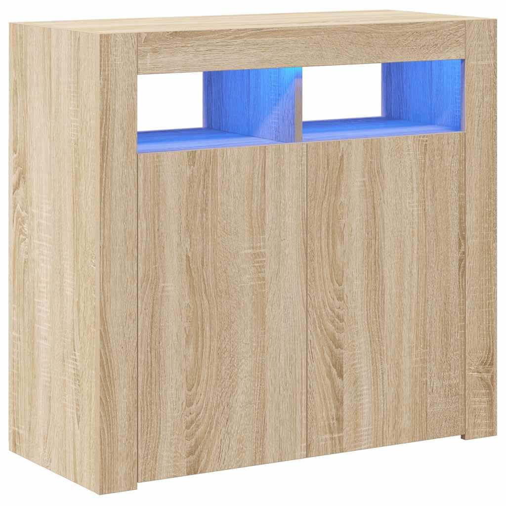 vidaXLSideboard with LED Lights Indoor Furniture Home Organiser Storage Space Cabinet Cupboard Buffer Server LED Sideboard Unit Sonoma Oak