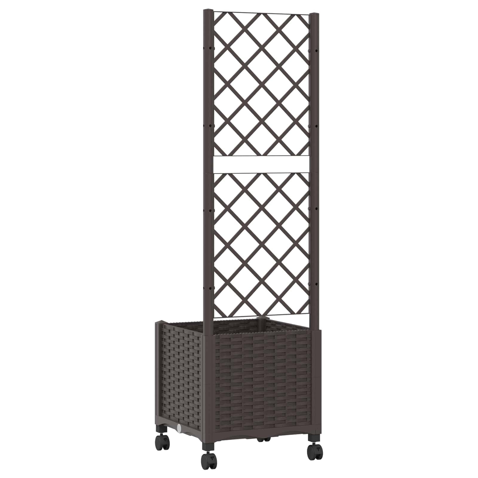 Pflanzkübel mit Spalier und Rädern Braun 40 x 40 x 146 cm wetterfester Gartenpflanzer für Balkone Terrassen und Gärten, ideal für Kräuter, Gemüse, Blumen