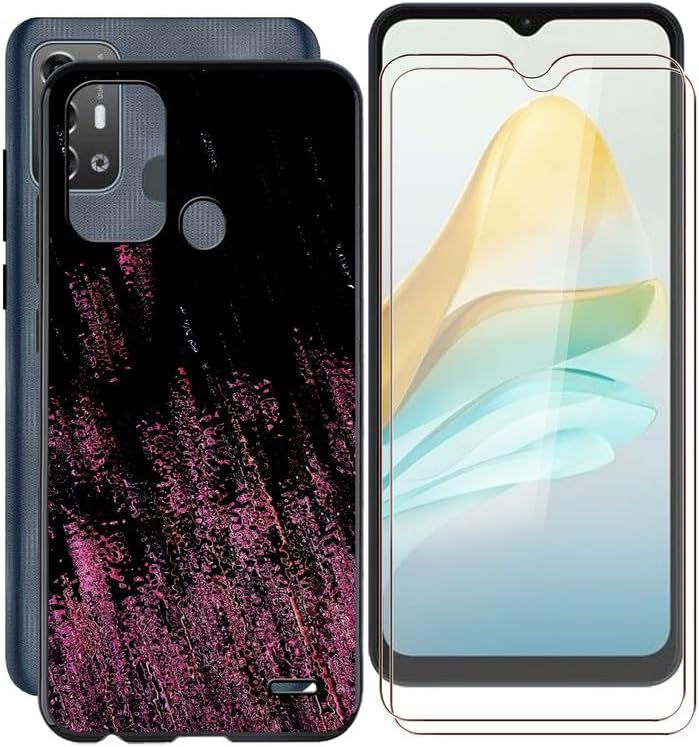 for ZTE Blade A53 Pro Case,  2 x Tempered Glass Protective Film, Shockproof Soft Cover, with 360 Rotation Ring Kickstand Case for ZTE Blade A53 Pro