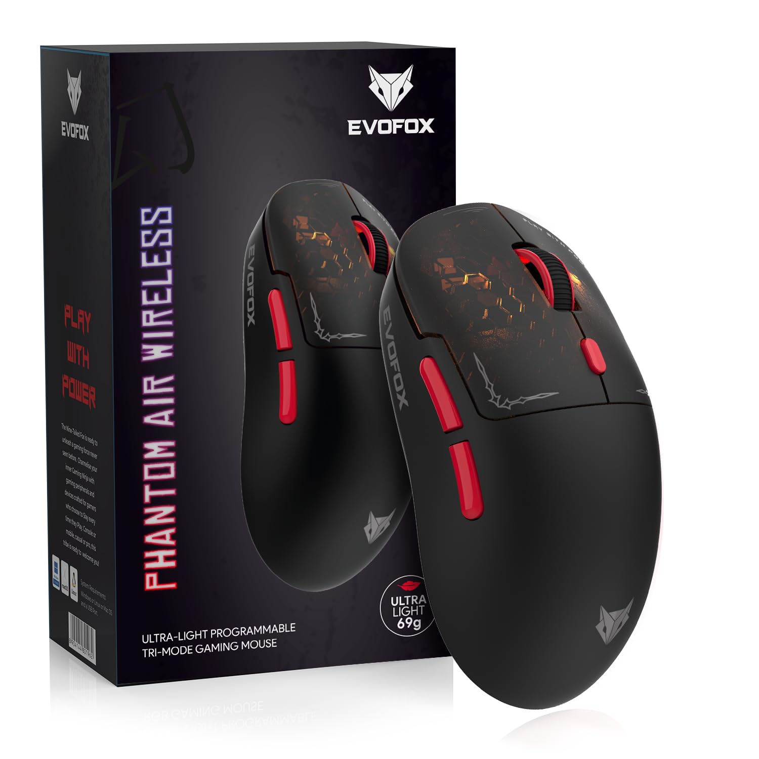 EvoFox Phantom Air Wireless Gaming Mouse Tri-Mode Rechargeable, 12,800 DPI, 1000Hz Polling Rate, Ultra-Lightweight 69g Design, RGB Lighting, 6 Programmable Buttons, Software Support-image-7