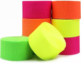 4 Rolls Glow in The Dark Party Crepe Paper Streamer Fluorescent Neon Crepe Paper Streamers for Birthday,Blacklight Party, Wedding,Neon Party,Fiesta Party