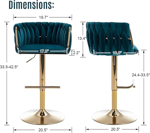Miniatura 2 de LukeAlon Juego de 2 taburetes modernos de terciopelo para mostrador, giratorios de 360 de 26 pulgadas de altura de asiento bajos con patas doradas,