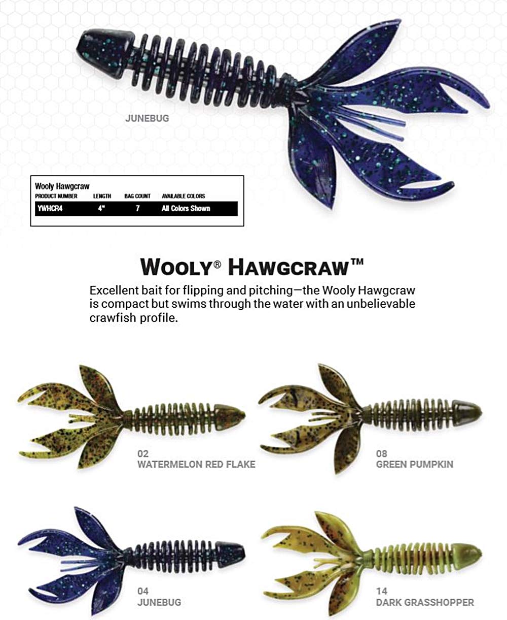 Yum Lures YWHCR404 Wooly Hawg Craw Fishing Bait, June Bug, 4''