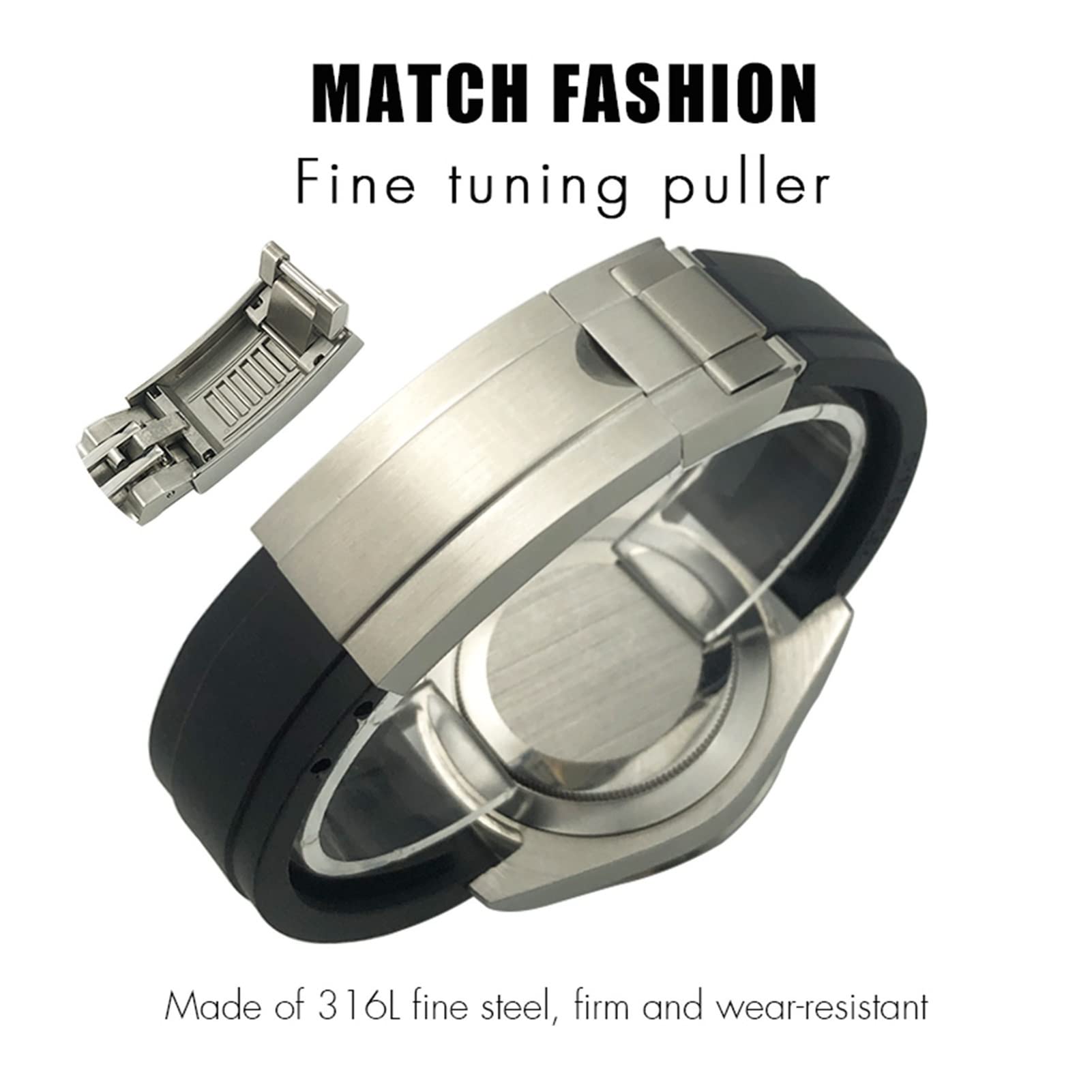 Do gumowego paska do zegarka Rolex 20 mm, 21 mm, ze srebrną klamrą i łukowymi uszczelkami.