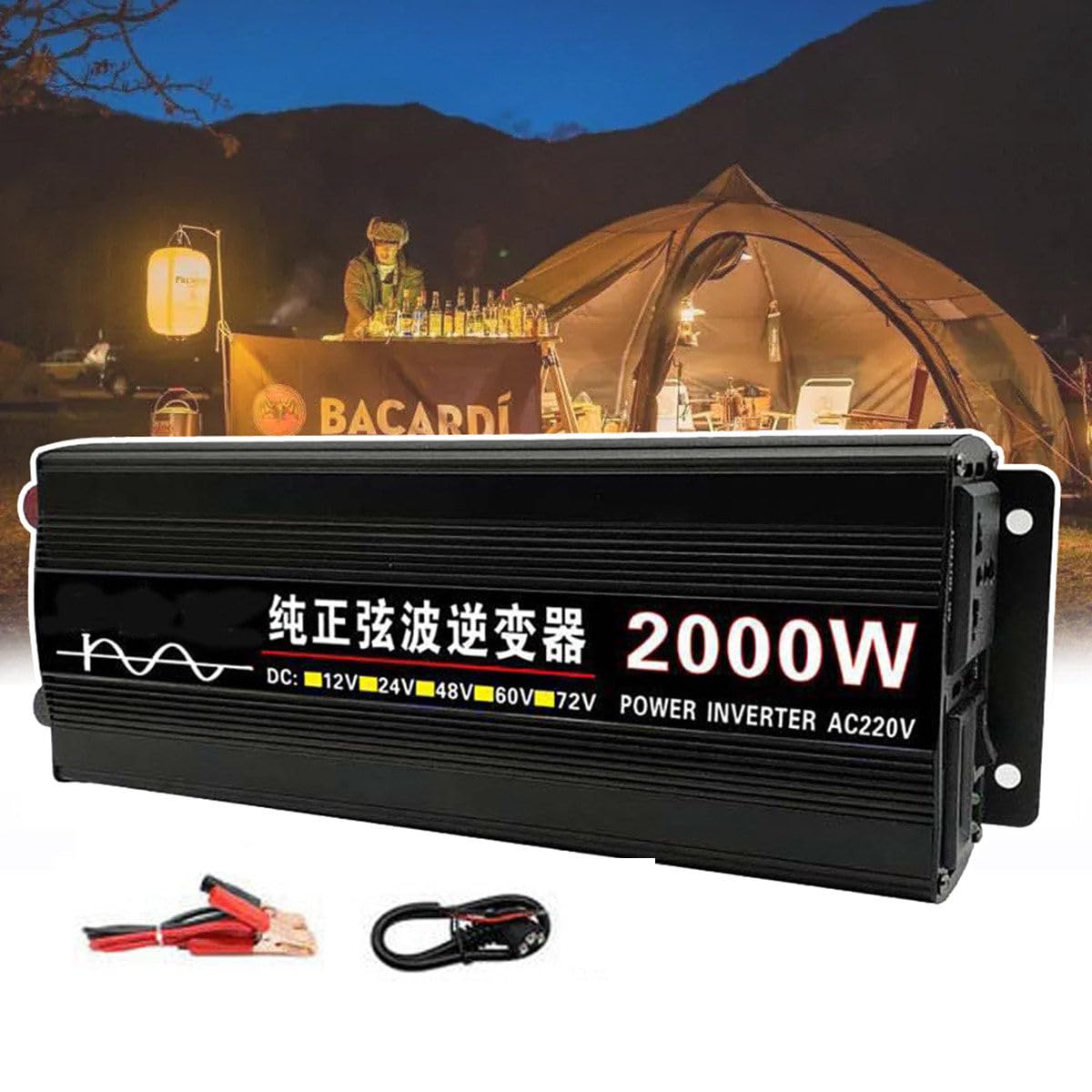 Przetwornica Czystej Fali Sinusoidalnej (1600 W/2000 W/3000 W/4000 W), Dc (12/24/48/60 V) Na 220 V Ac, PodwóJny WyśWietlacz Cyfrowy Falownik Solarny, 8 Zabezpieczeń, WyjąTkowo Cichy,2000W-48V