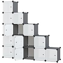 SONGMICS Armadio a 16 Cubi, Portaoggetti Organizzatore, Armadietto Mobiletto con Ante, per Abiti Scarpe Libri, Facile da Assemblare, Grigio LPC443G01