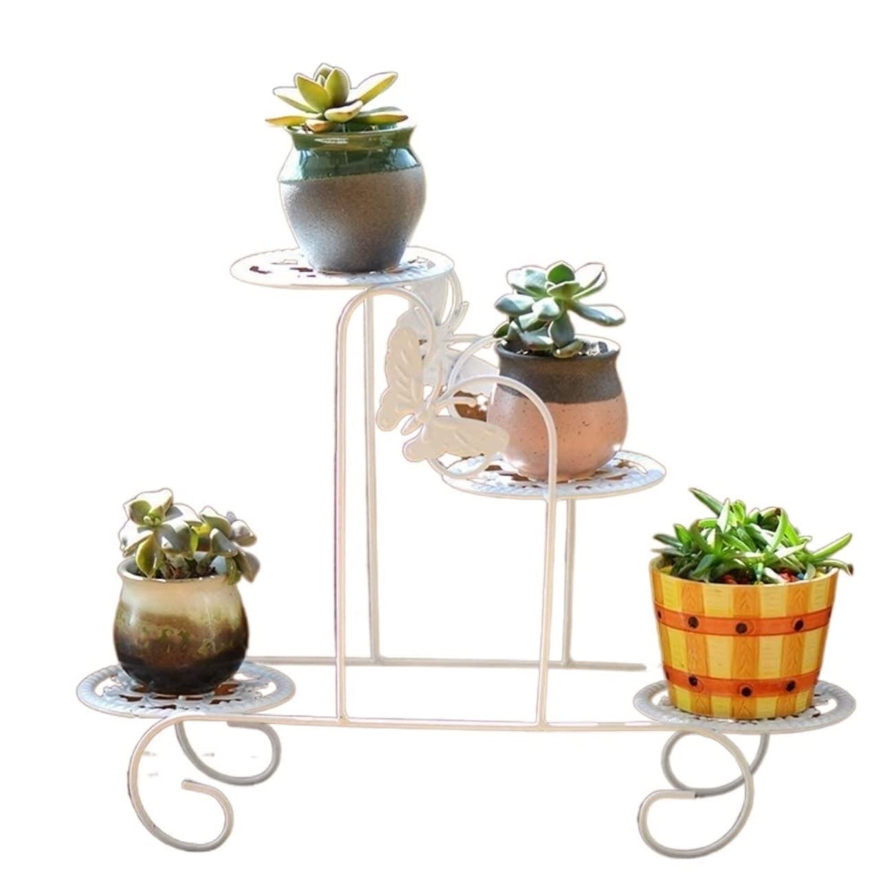 DFGHNBVC Plant Stand Plant Shelves Flower Holder Floor Potted Plant Stand Pot Holder Rack Wrought Iron Flower Shelf Living Room Decor Flower Stand Plant Shelf Plant Rack,White-38X12X32Cm