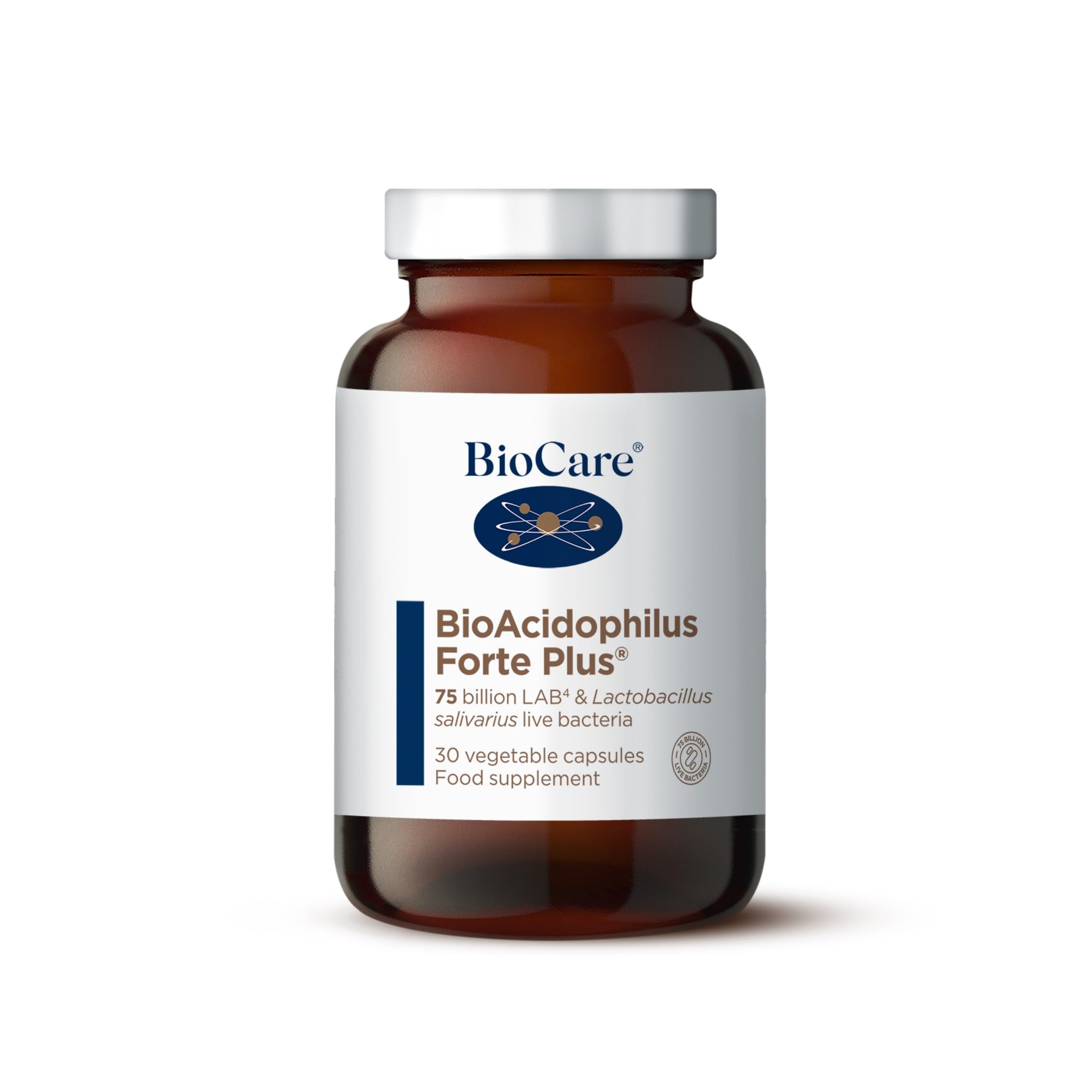 BioCare BioAcidophilus Forte Plus - LAB4 & Lactobacillus Salivarius Live Bacteria Blend - 75 Billion per Capsule - 30 Capsules