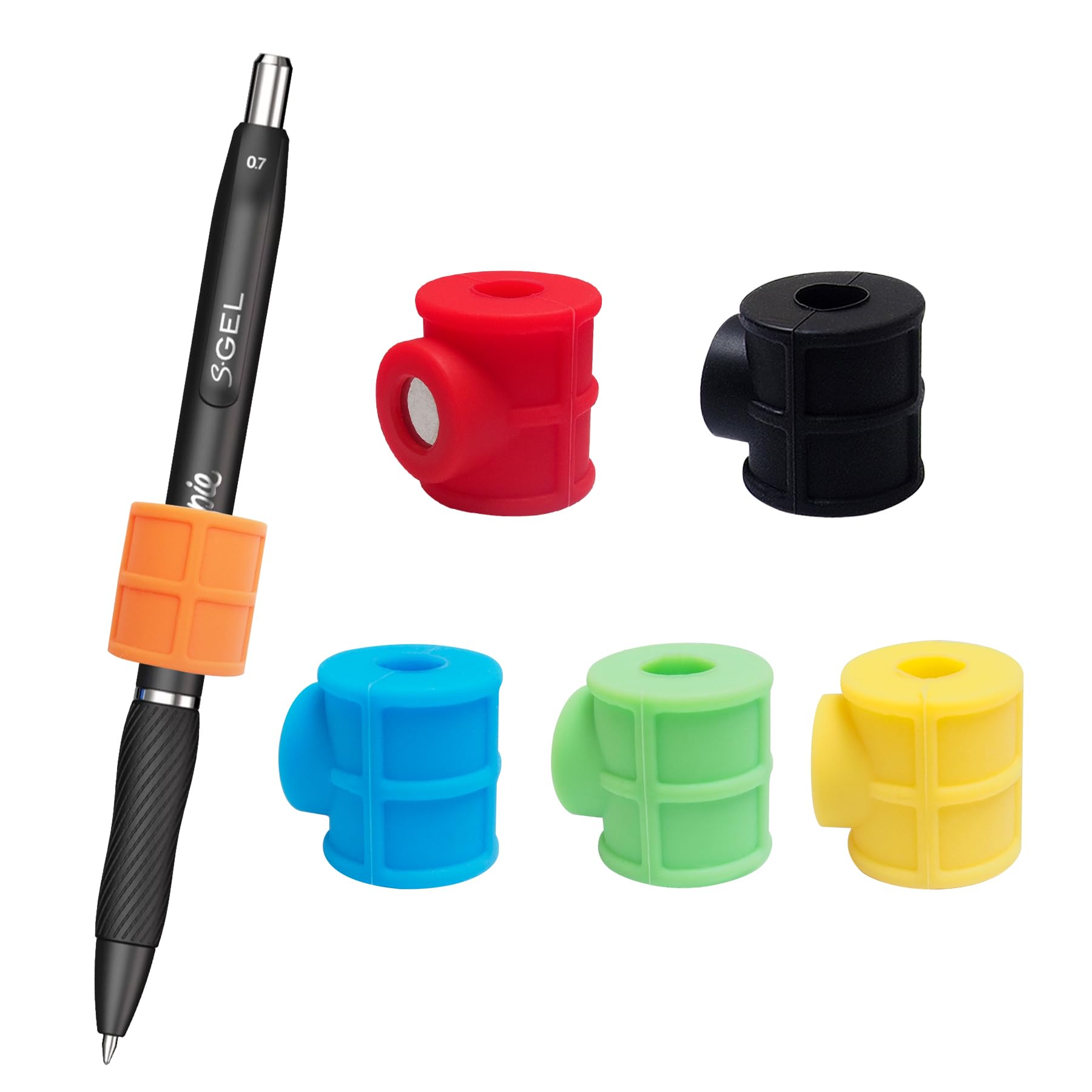pasezenn 6 Pack Strong Magnetic Pen Pencil Holder - Silicone Adjustable holder fit most pens pencils, Great for Fridges, Whiteboards, Workshops,